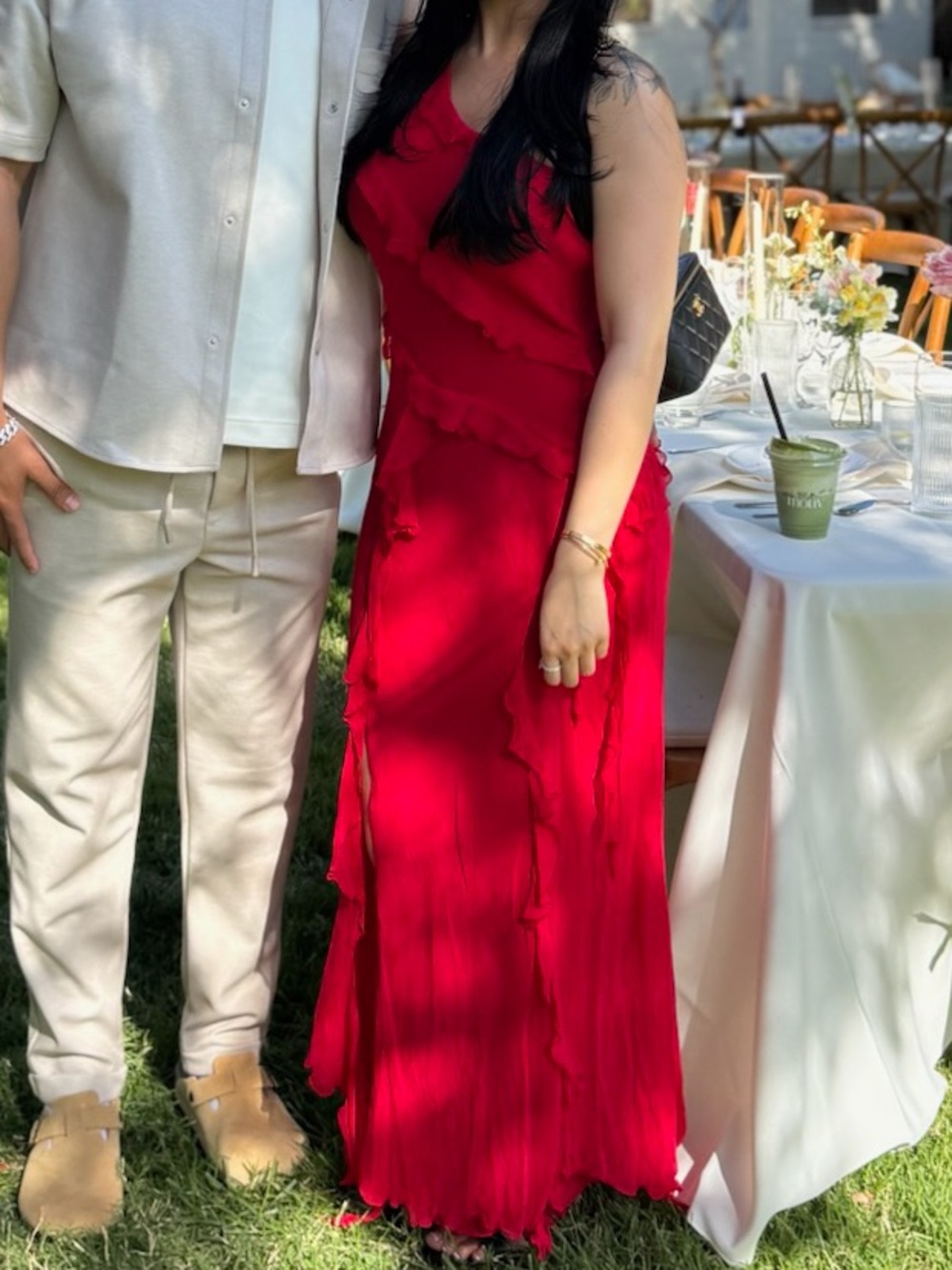 Mango One-Shoulder Red Ruffle Maxi Dress - Picture 3 of 3